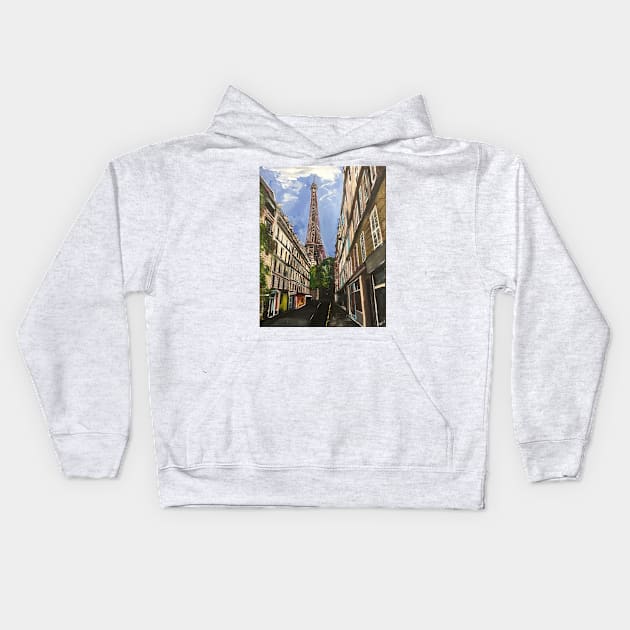 Paris, A View Of The Eiffel Tower Kids Hoodie by golan22may